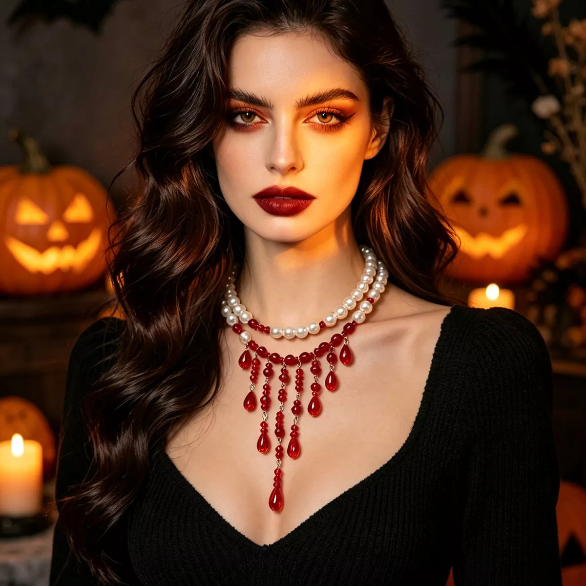 Halloween Teardrop Beaded Double Layered Necklace