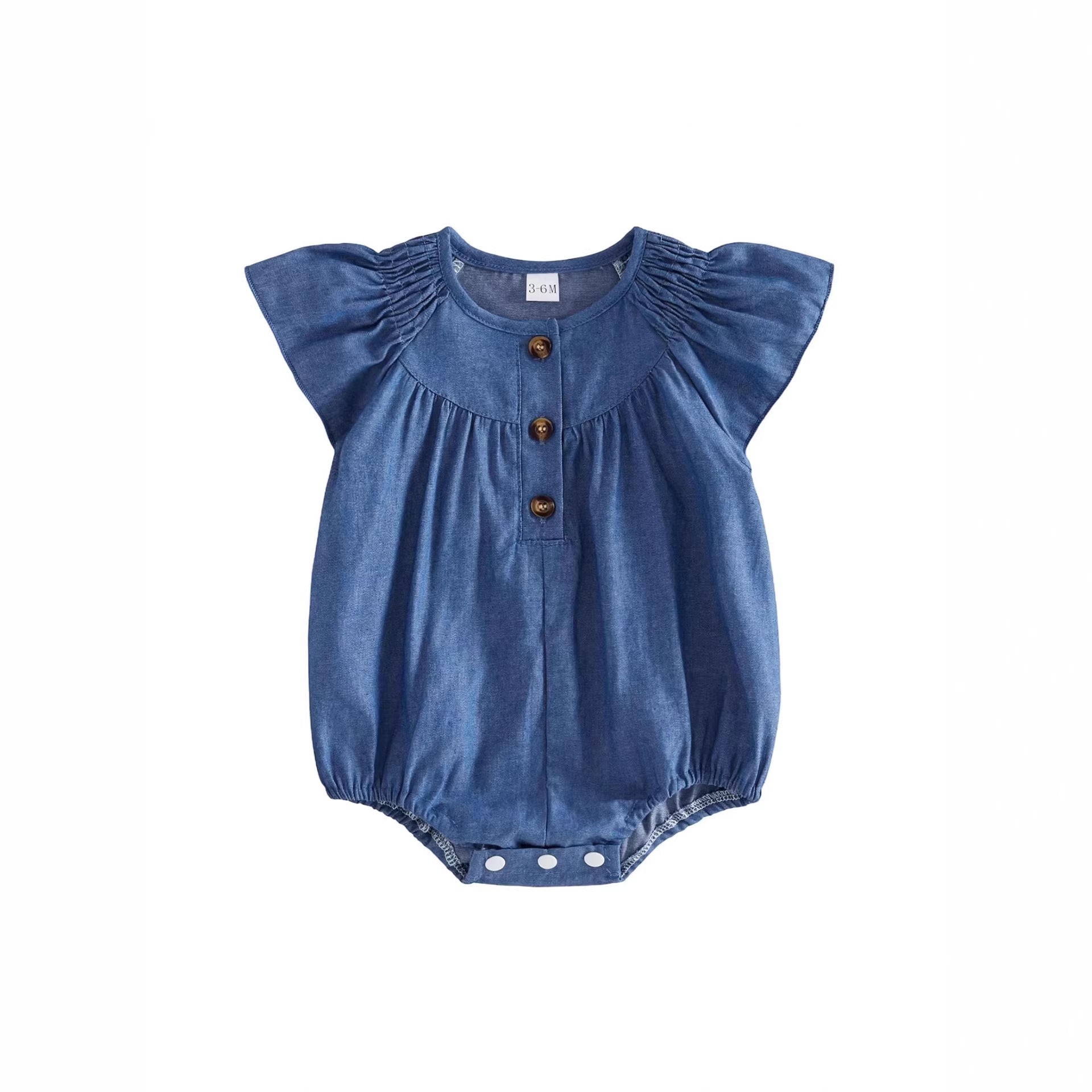 Girls Denim Ruffled Short-sleeve Romper