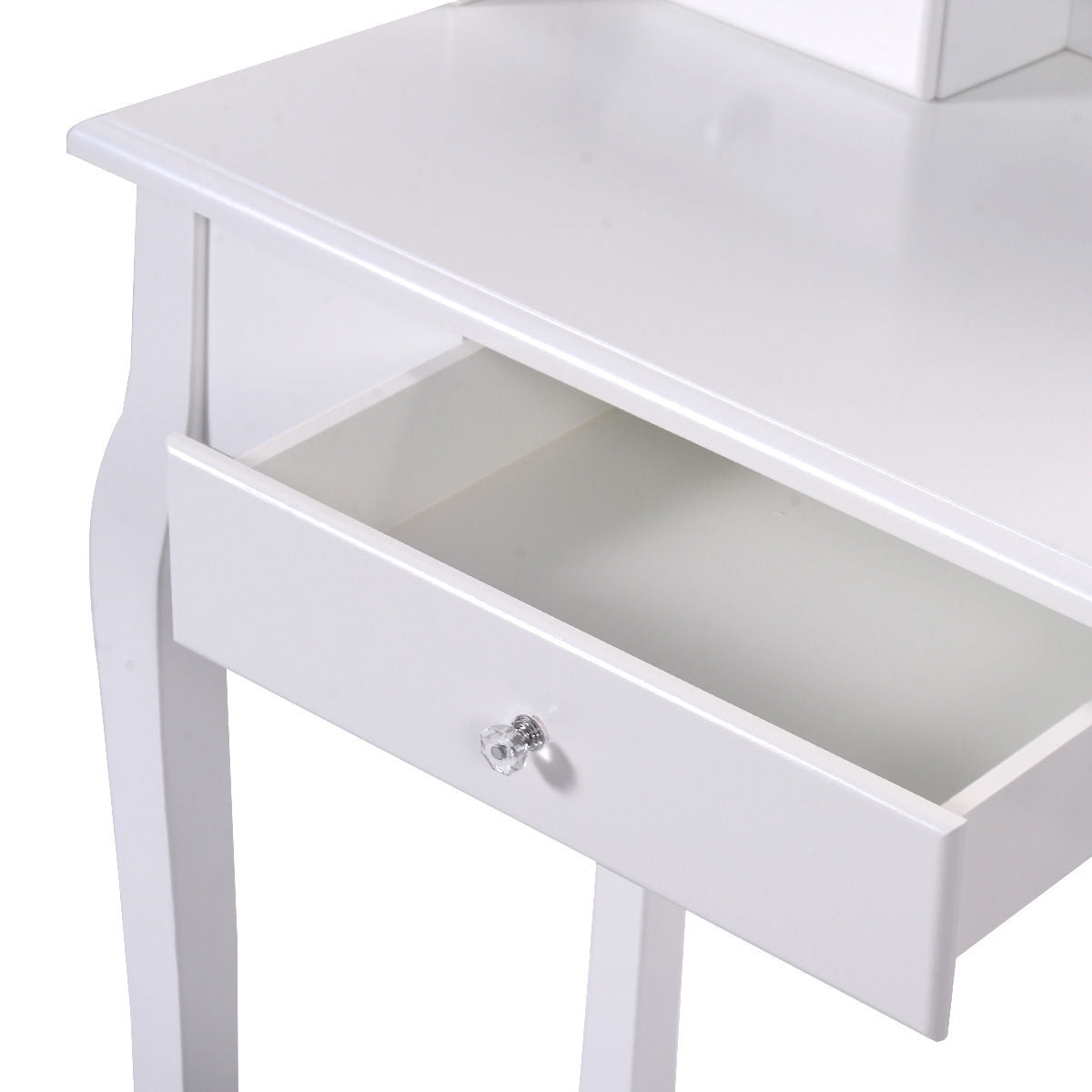 Vanity Table Set with Cushioned Stool with 360¬∞ Rotating Oval Mirror and Three Drawers-White