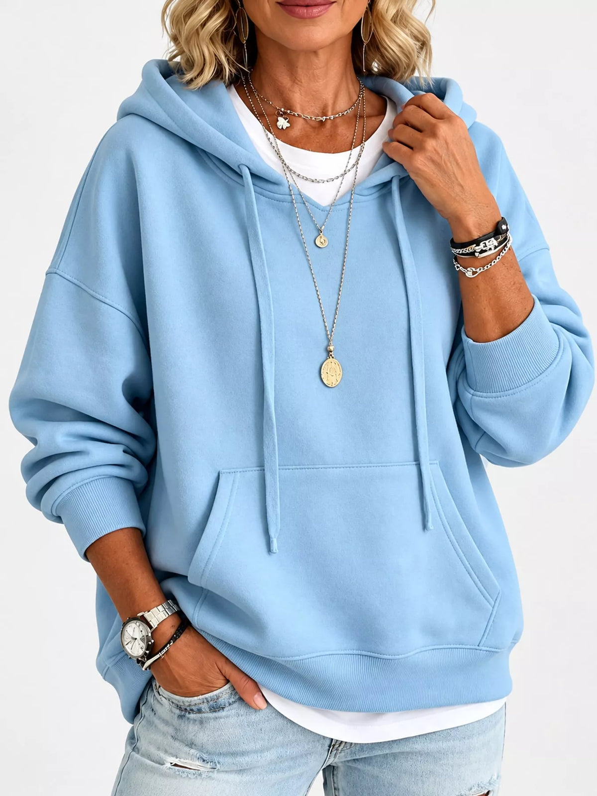 Drawstring Dropped Shoulder Hoodie