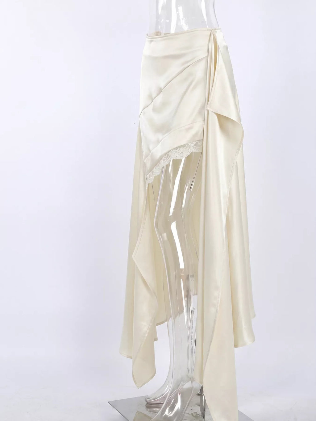 Satin High-Low Lace Trim Skirt