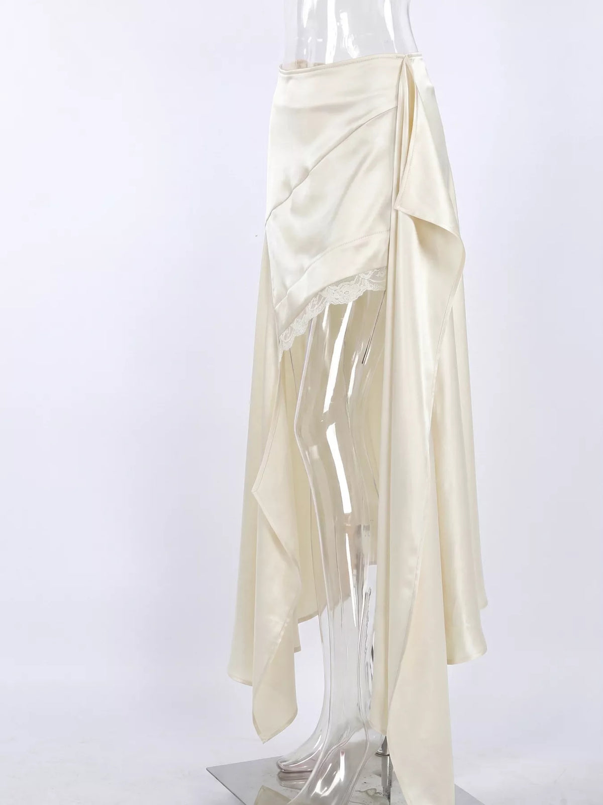 Satin High-Low Lace Trim Skirt