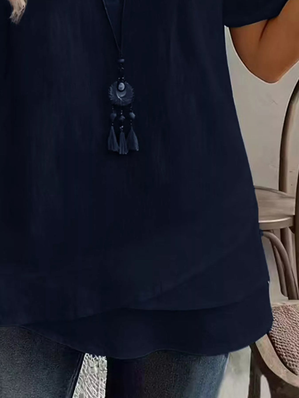 Notched Short Sleeve Blouse