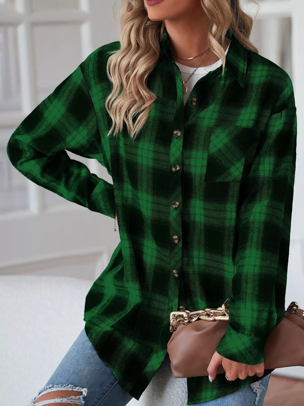 Plaid Button-Down Oversized Shirt