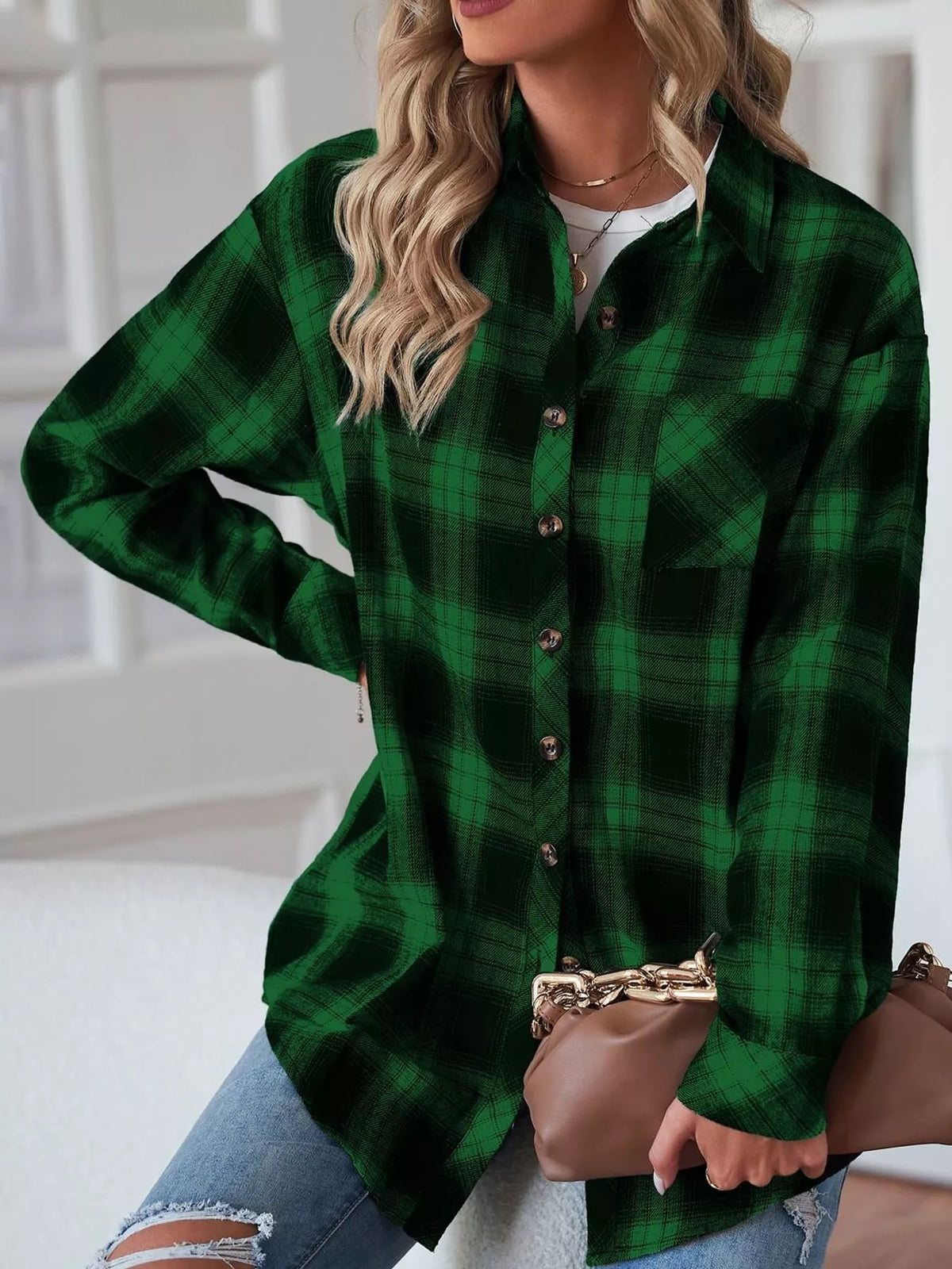 Plaid Button-Down Oversized Shirt