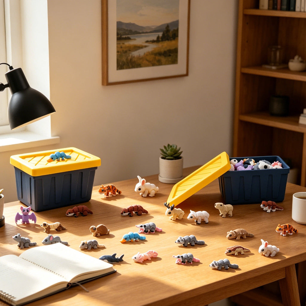 21PCS 3D Printed Mini Animal Figures With 2 Storage Boxes