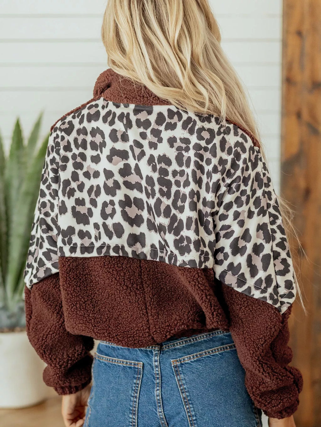 Leopard Patchwork Fleece Western Style Zip-up Collar Jacket
