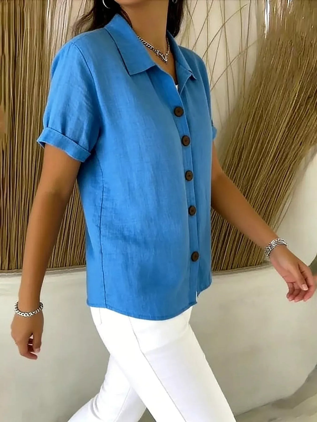 Full Size Button-Down Short Sleeve Shirt Plus Size