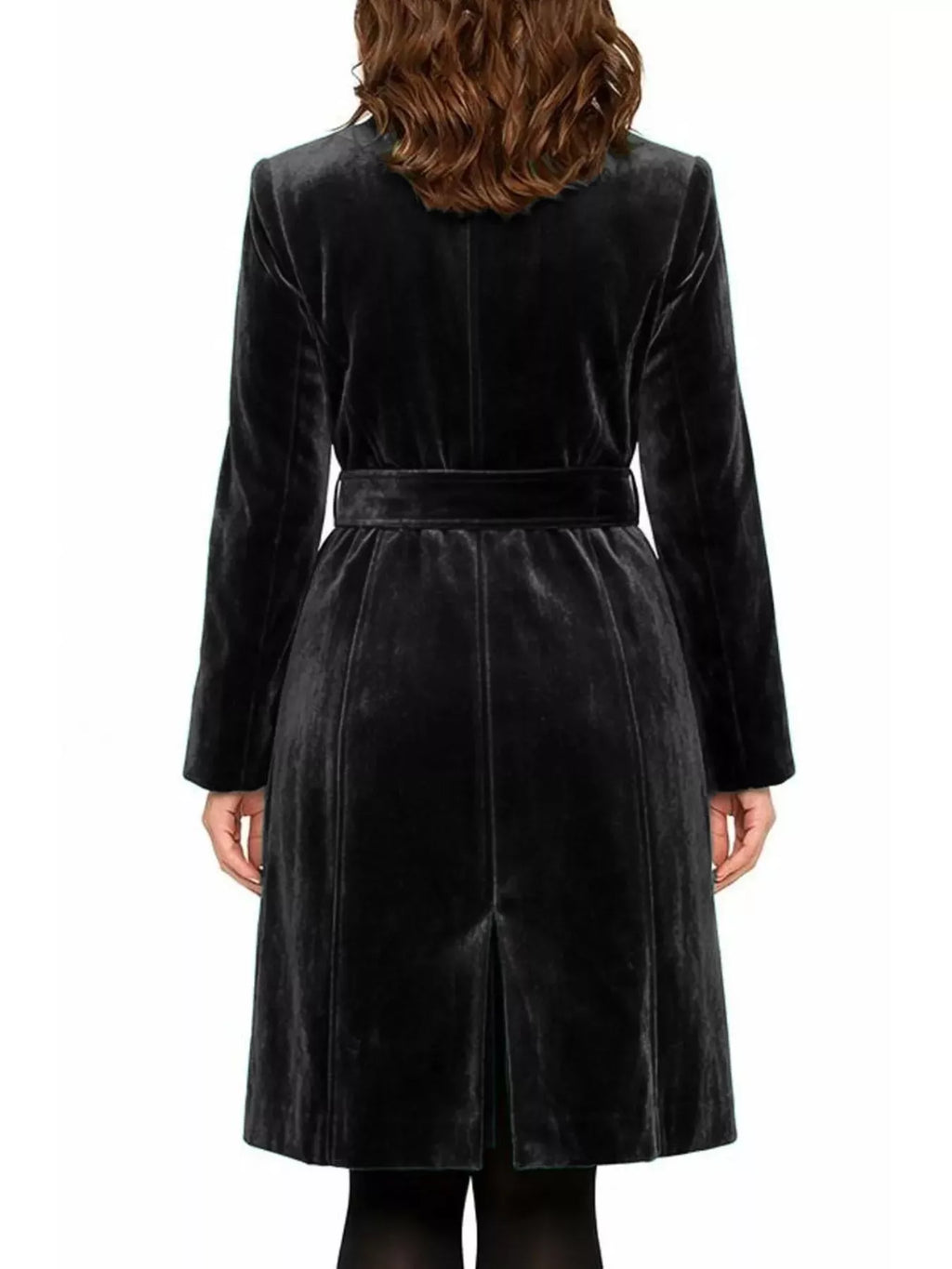 Single-Breasted Velvet Trench Coat with Gold Buttons