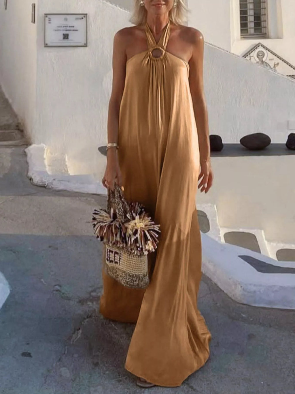Halter Neck Maxi Dress with O-Ring Detail