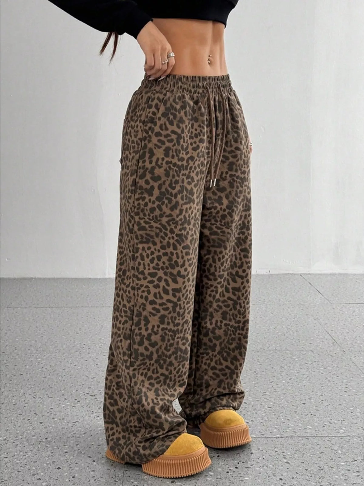 Leopard Wide-Leg Drawstring Pants