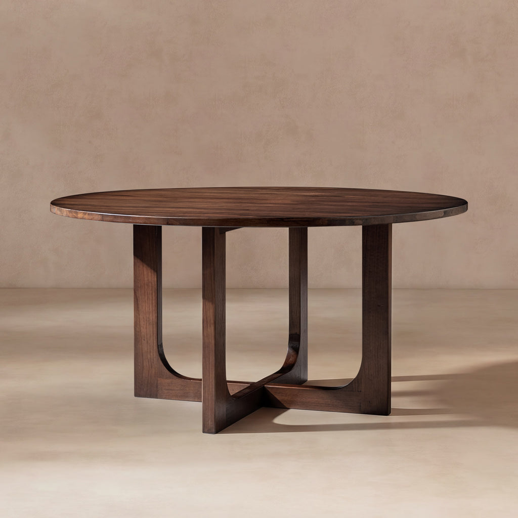 Reclaimed Pine Modern Round Dining Table with Intersecting Base - 60 Inch