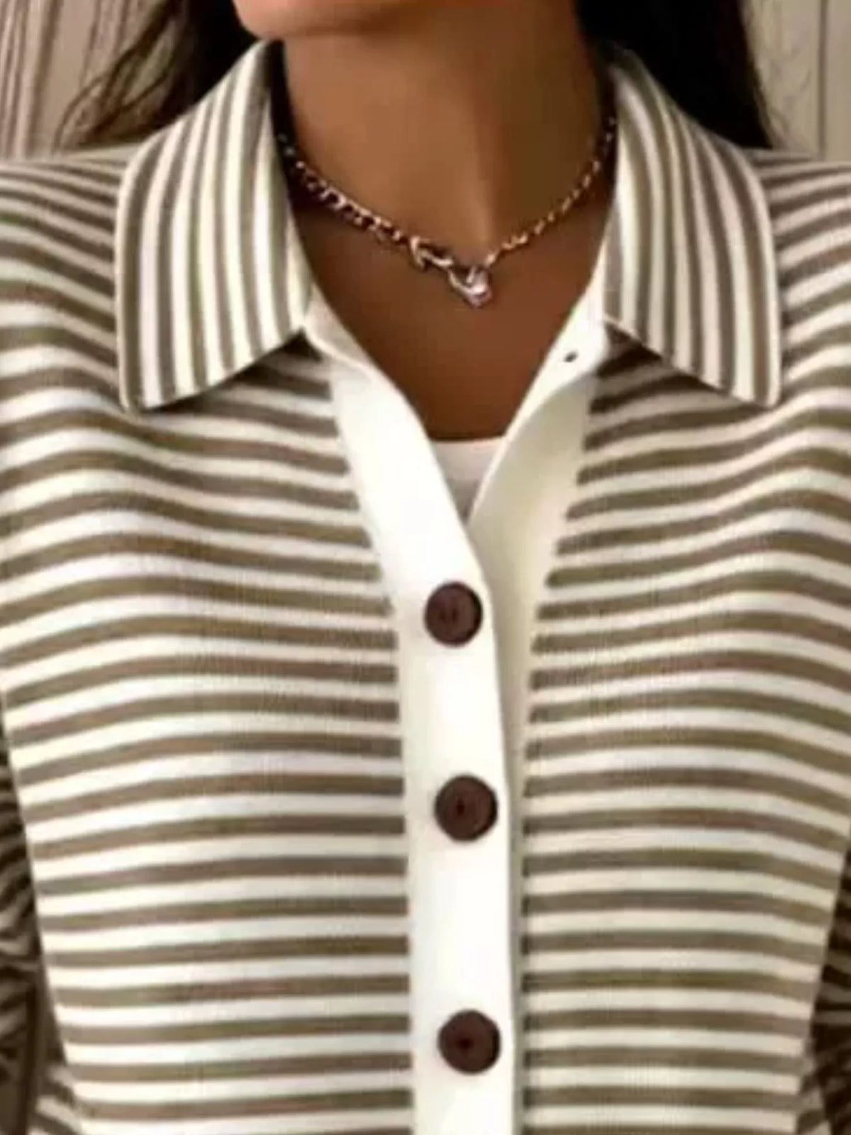 Striped Collared Button-Down Knit Cardigan