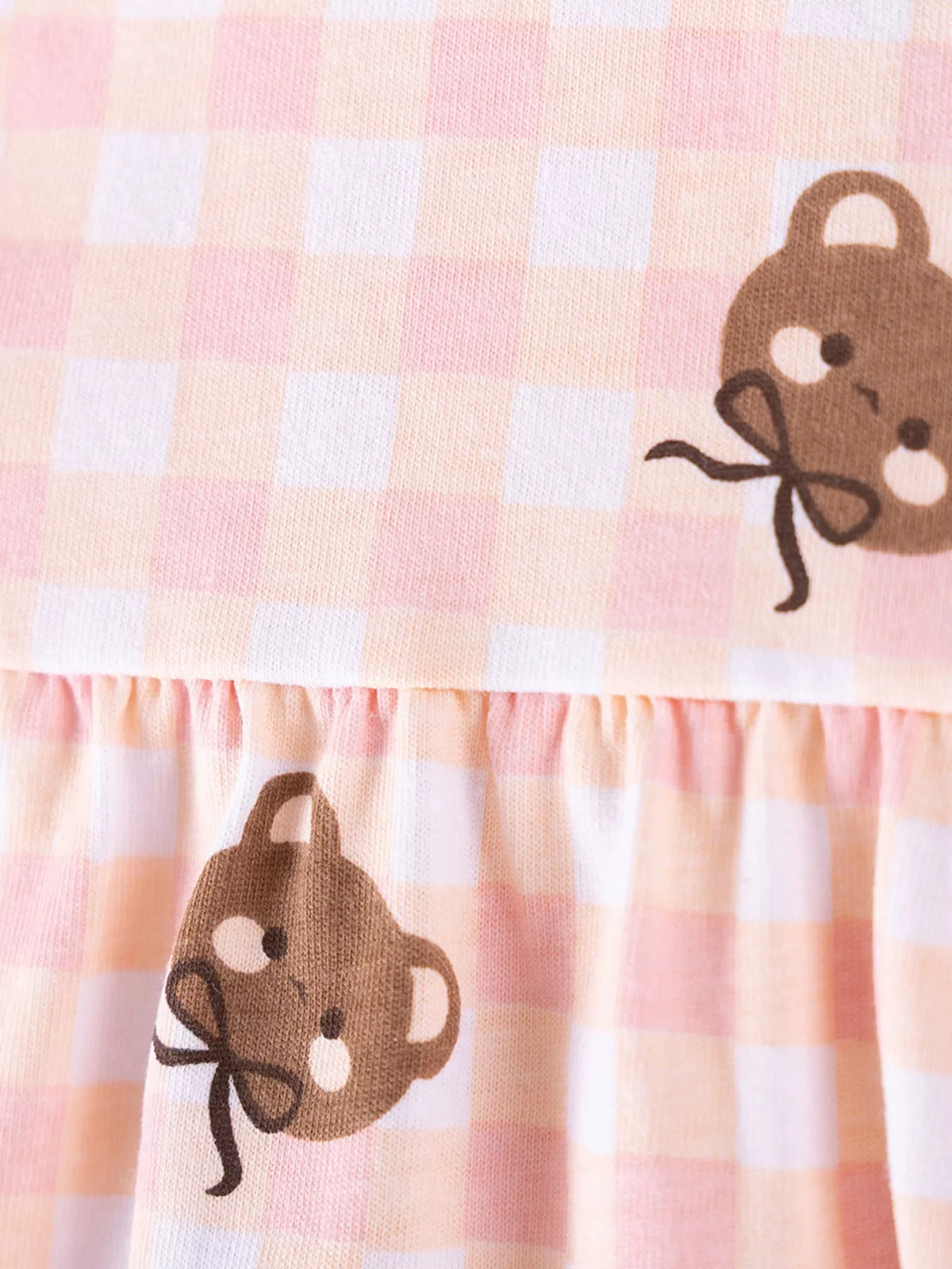 Children's Gingham Bear Print Peplum Top and Leggings Set