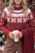 Christmas Theme Geometric Pattern Knit Round Neck Shift Sweater