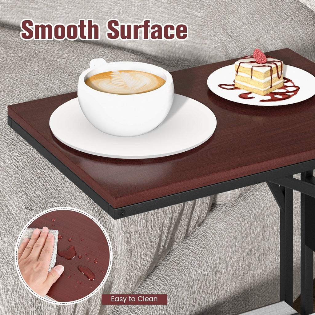 C-Shaped End Side Sofa Narrow Snack Table for Living Room-Brown