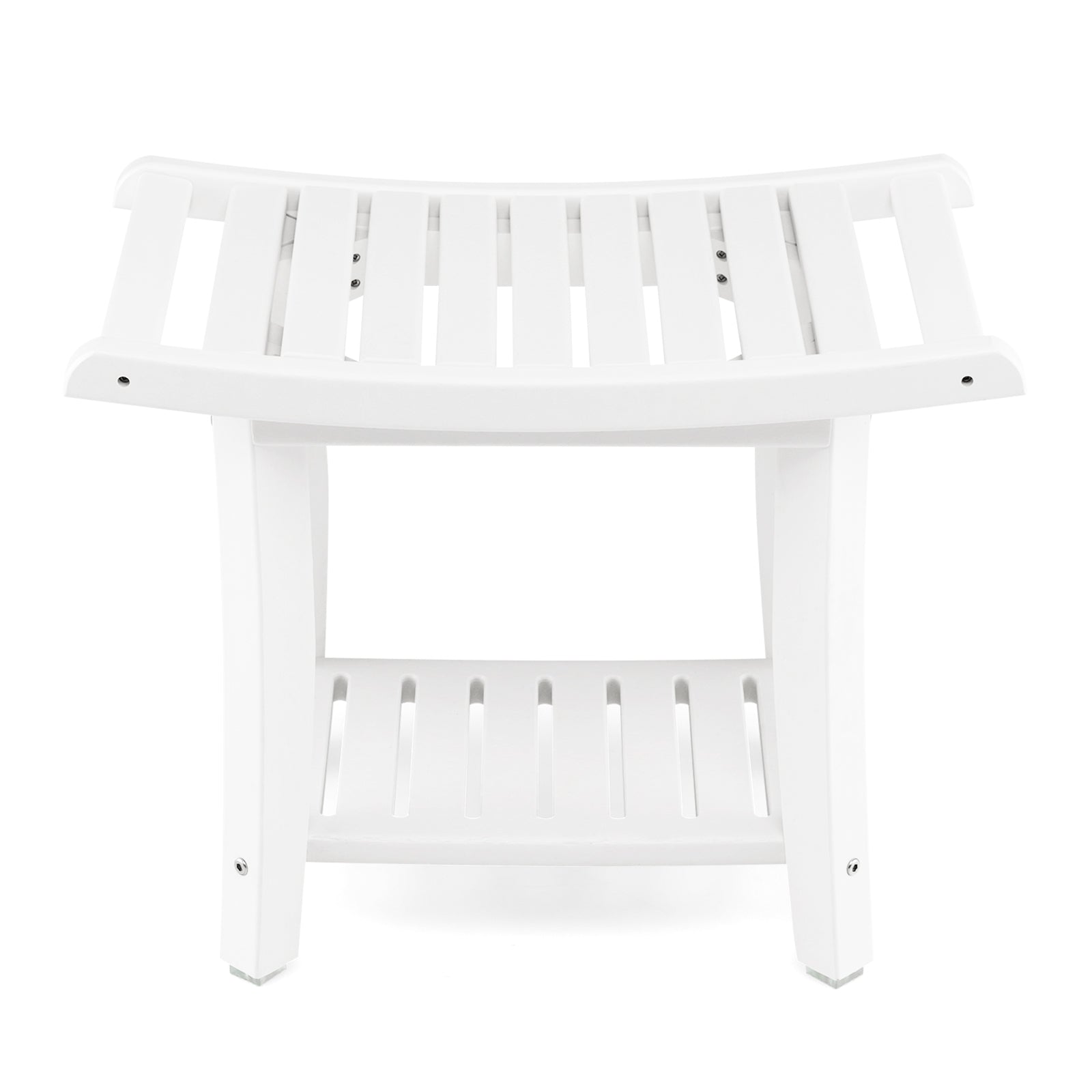 Waterproof Bath Stool with Curved Seat and Storage Shelf