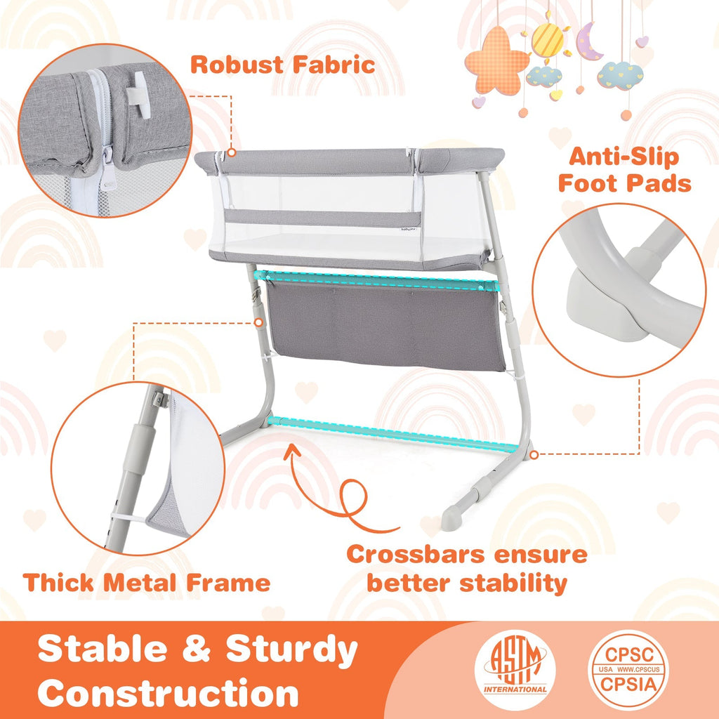 Baby Bassinet Bedside Crib with Adjustable Height Comfy Mattress