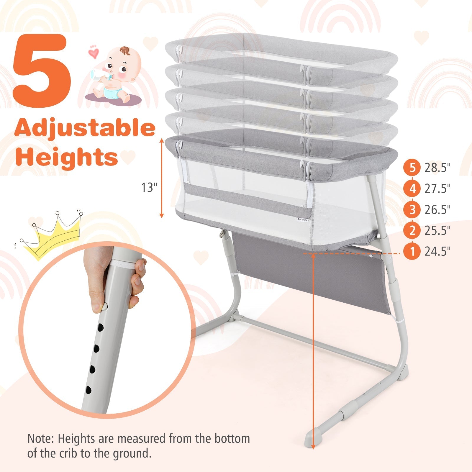 Baby Bassinet Bedside Crib with Adjustable Height Comfy Mattress