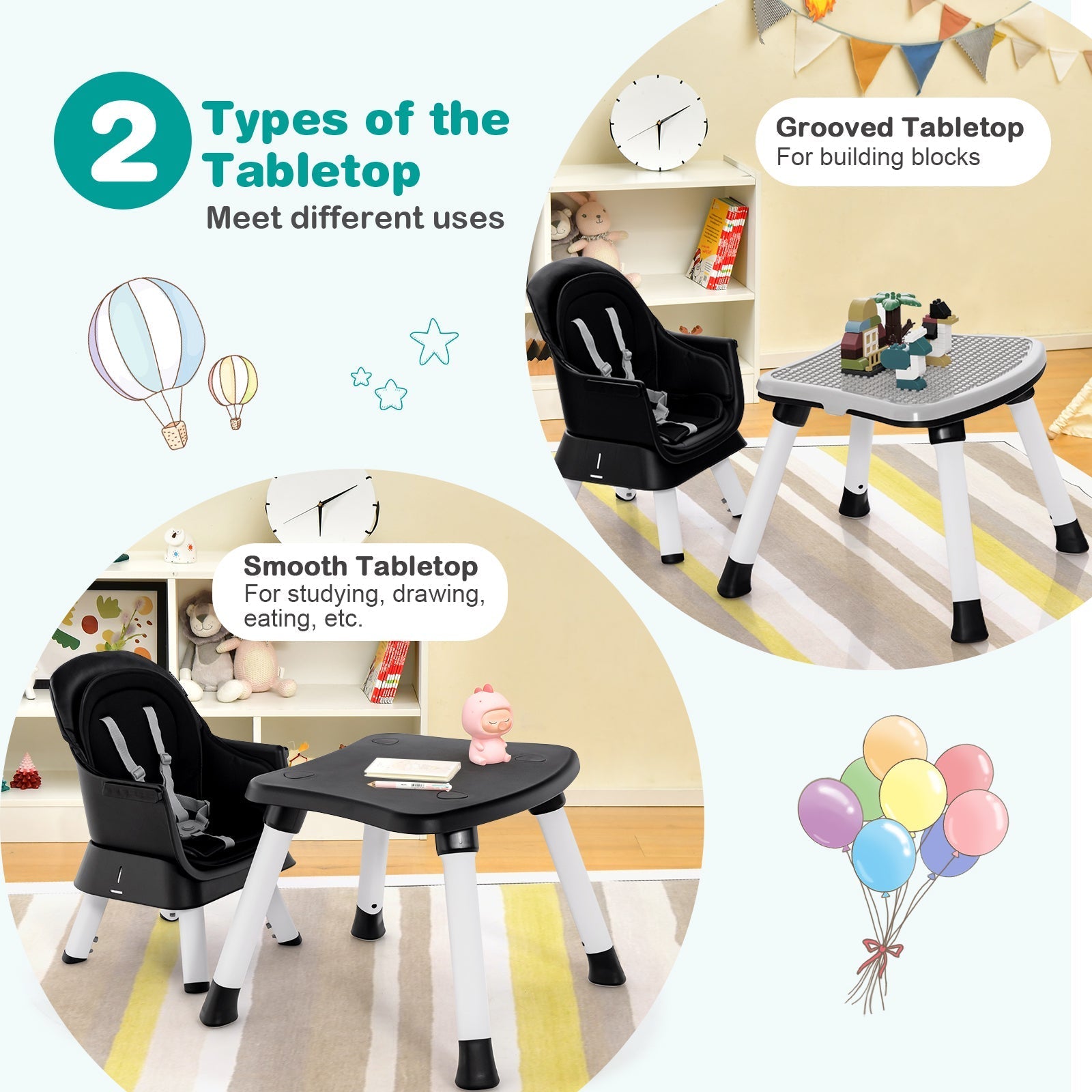 6-in-1 Convertible Baby High Chair with Adjustable Removable Tray