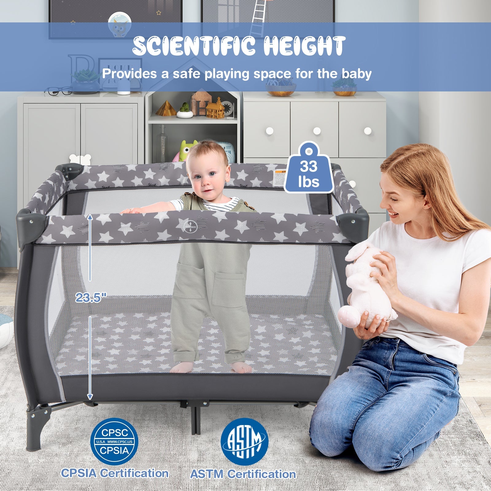 Portable Baby Playard with Changing Table Bassinet and Music Box