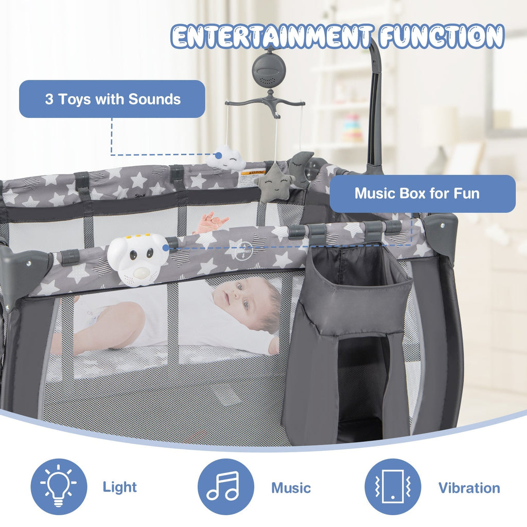 Portable Baby Playard with Changing Table Bassinet and Music Box