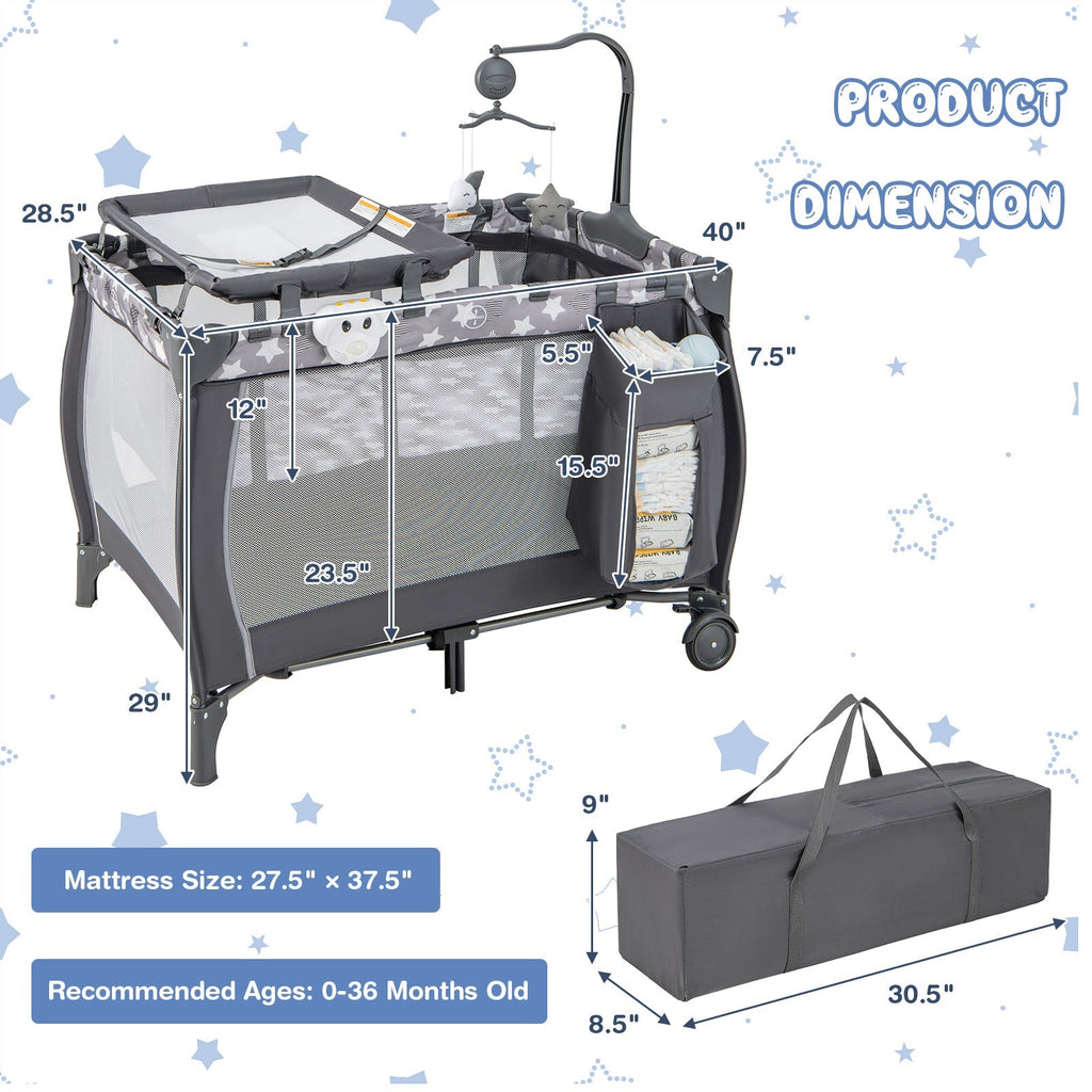 Portable Baby Playard with Changing Table Bassinet and Music Box