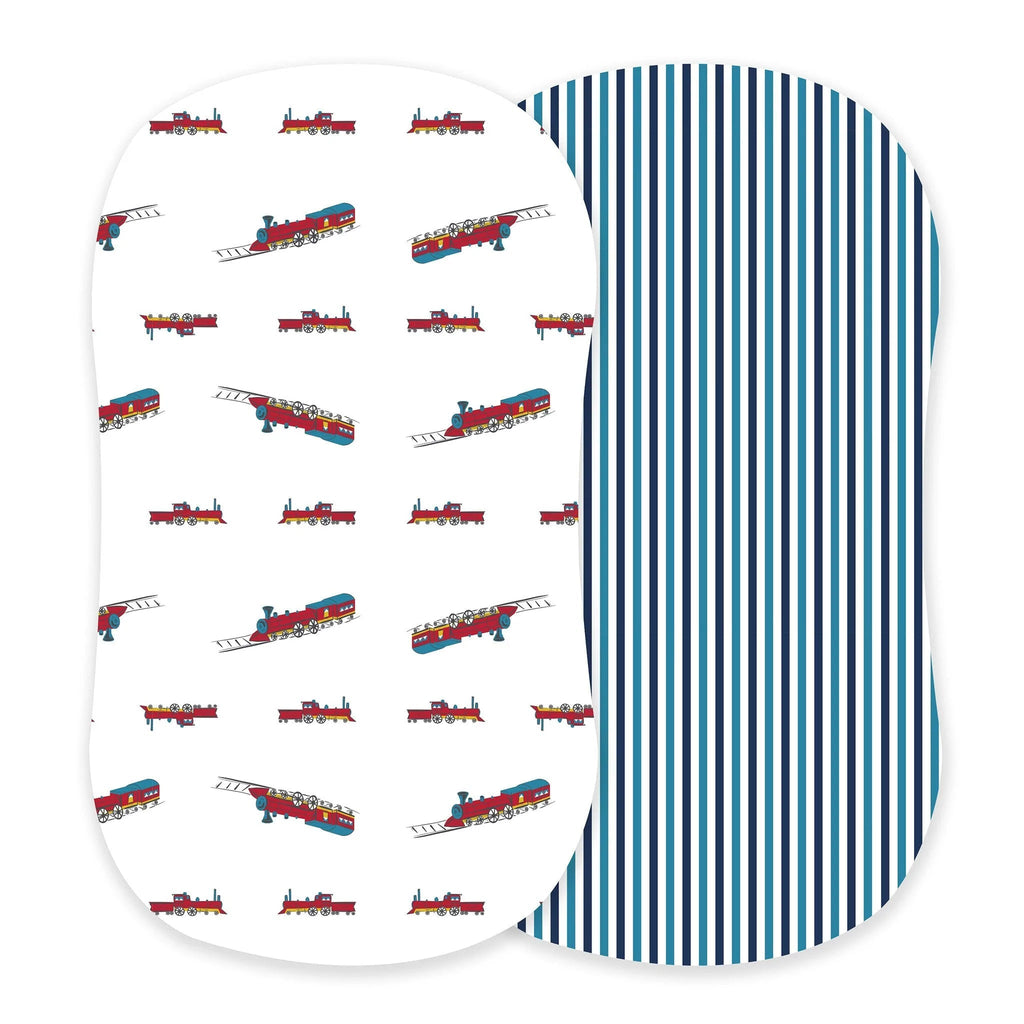 Bamboo Changing Pad Cover Vintage Train Reversible Striped