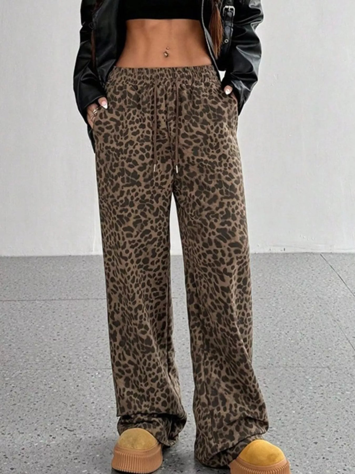 Leopard Wide-Leg Drawstring Pants