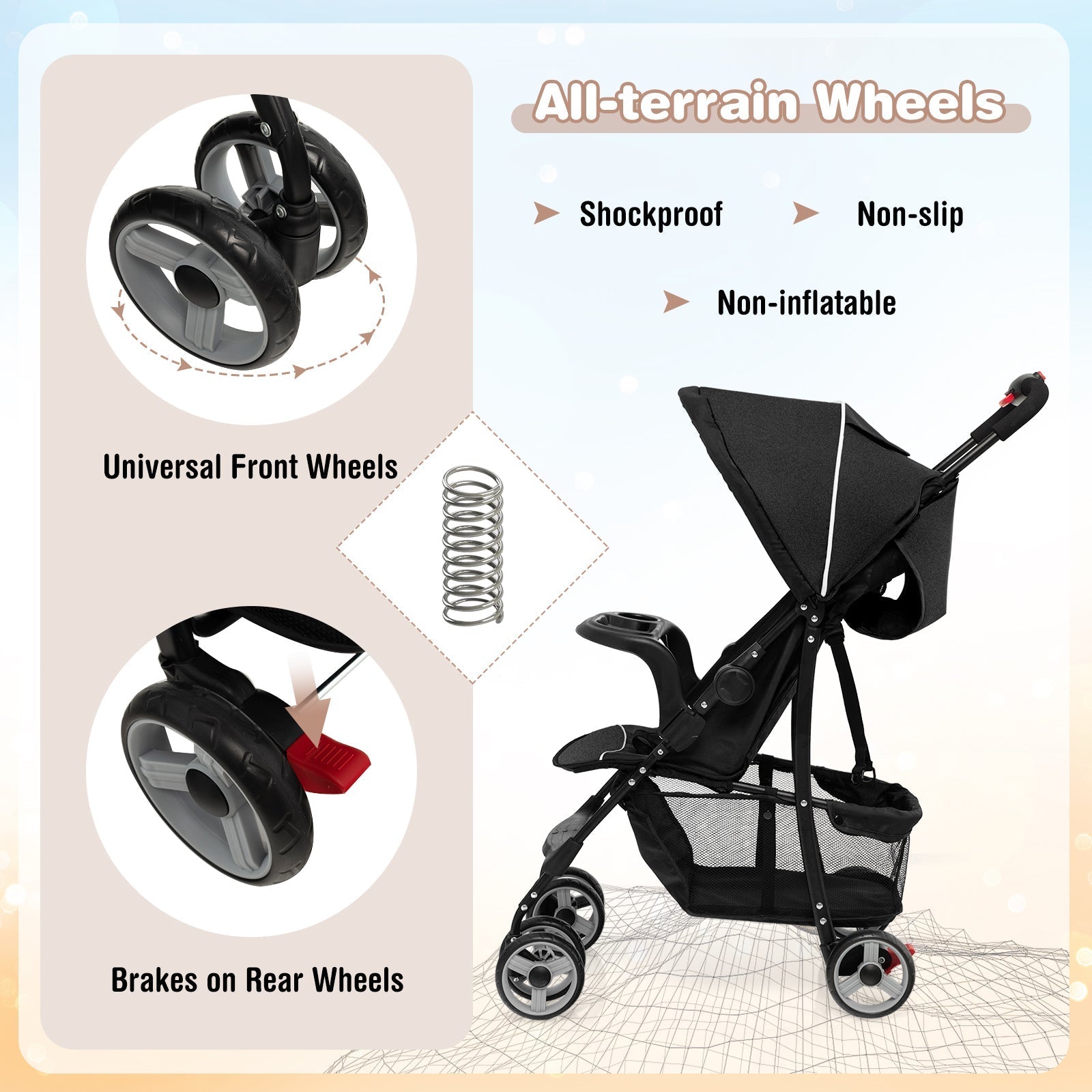 Toddler Travel Stroller for Airplane with Canopy and Adjustable Backrest