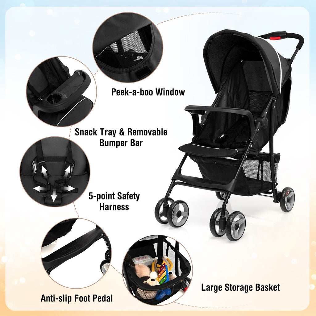 Toddler Travel Stroller for Airplane with Canopy and Adjustable Backrest