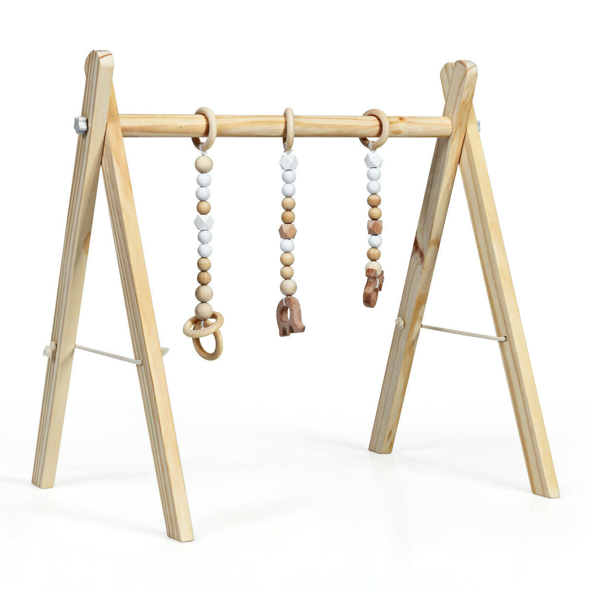 Portable 3 Wooden Newborn Baby Exercise Activity Gym Teething Toys Hanging Bar