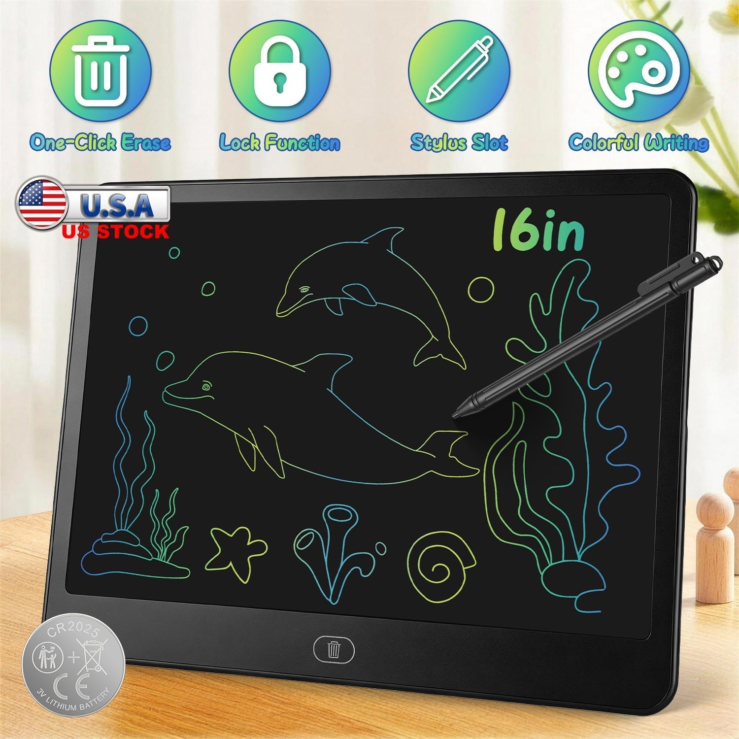 LCD Writing Tablet for Kids with Stylus & Lock Function