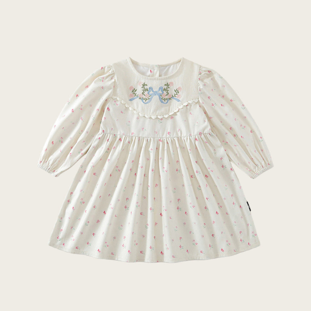 French-Style Vintage Floral Embroidered Dress For Girls