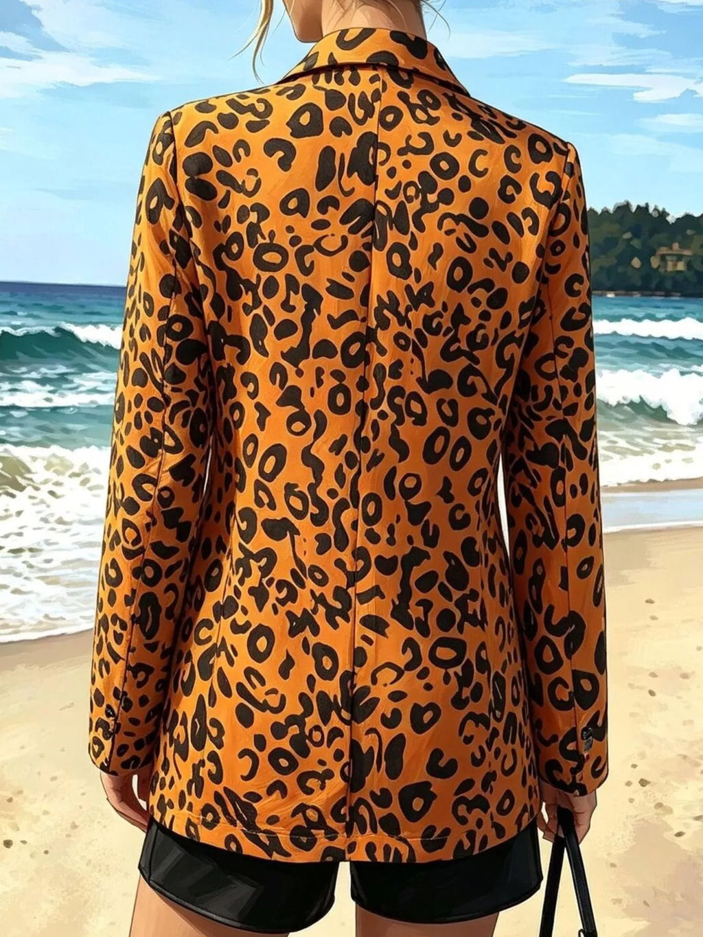 Leopard Print Long Sleeve Blazer