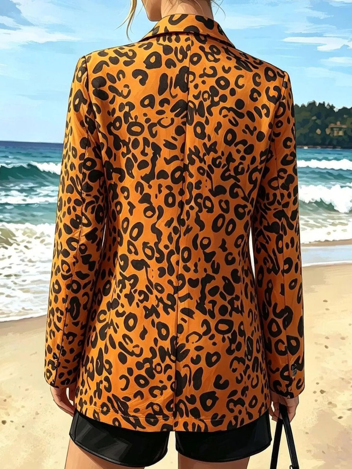 Leopard Print Long Sleeve Blazer