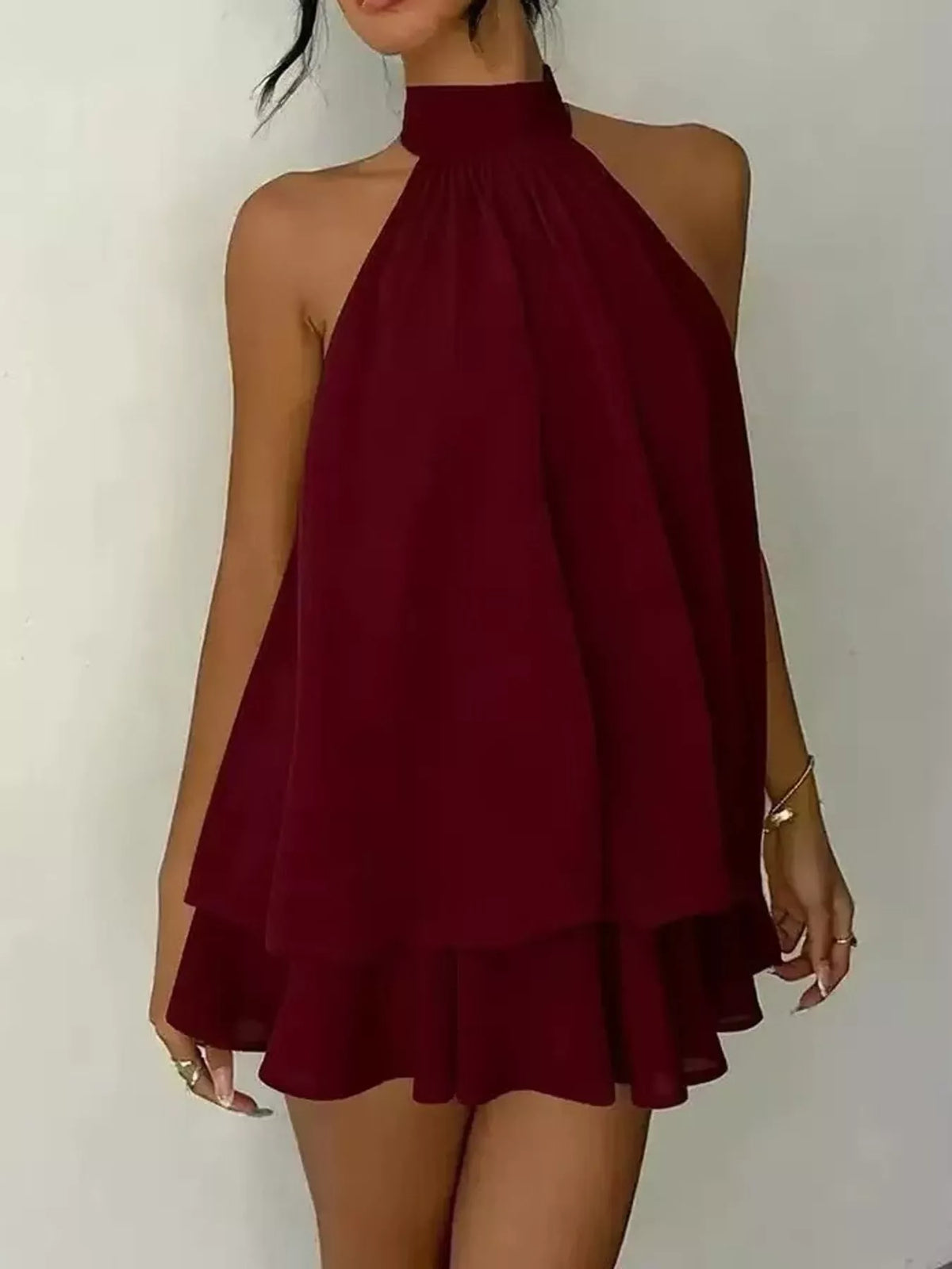 Halter Neck Ruched Mini Dress