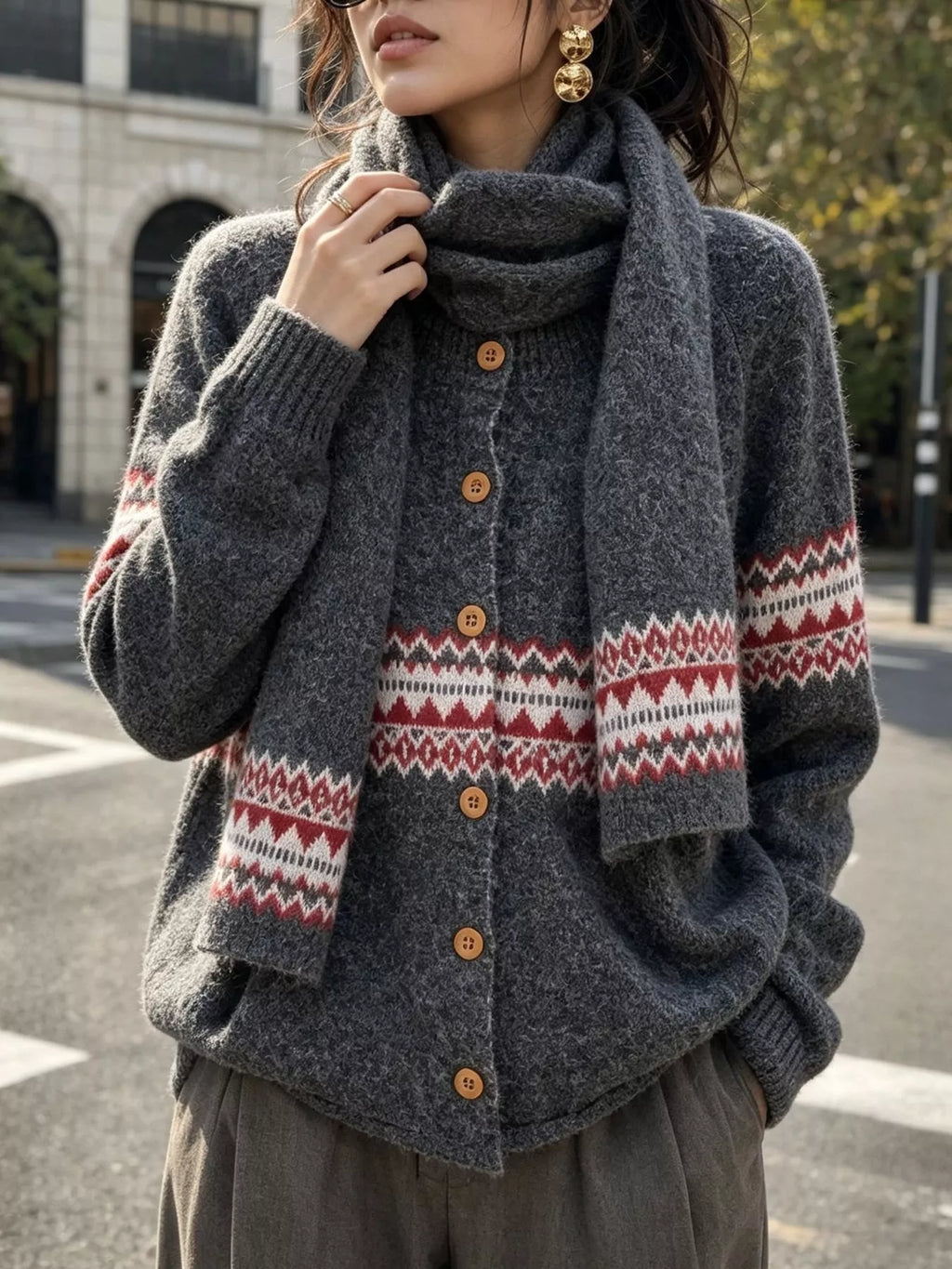 Geometric Button Down Knit Cardigan