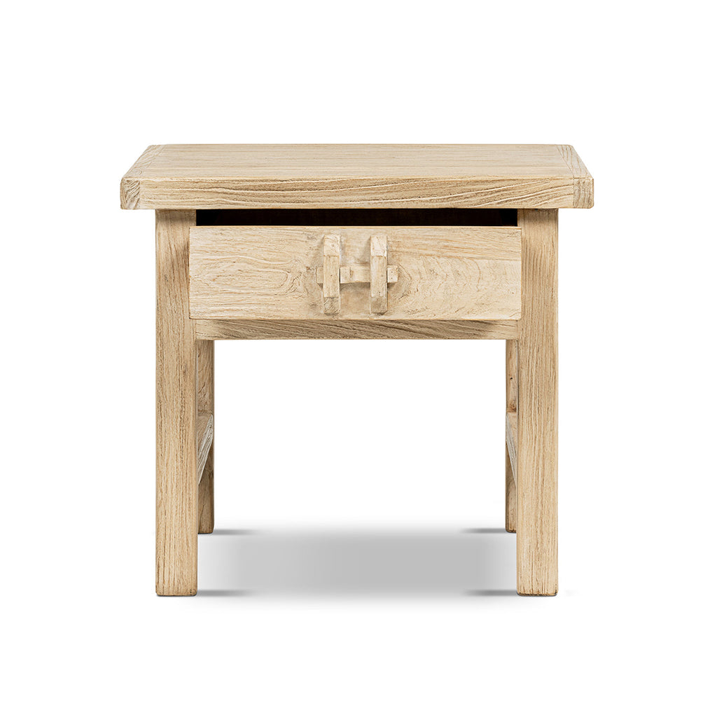 Rowan 22" Elm Wood Side Table with Drawer - Light