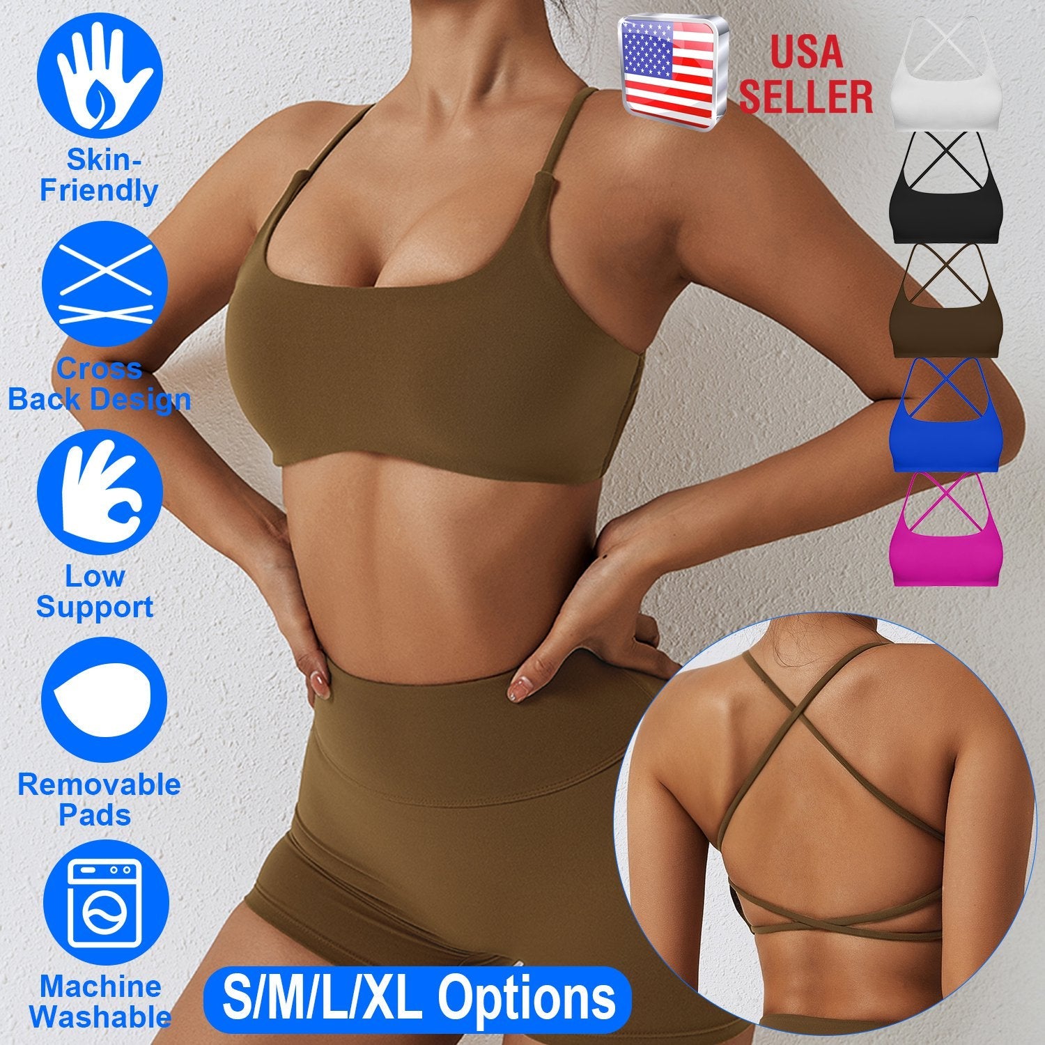 Cross Back Padded Sports Bra with Removable Pads