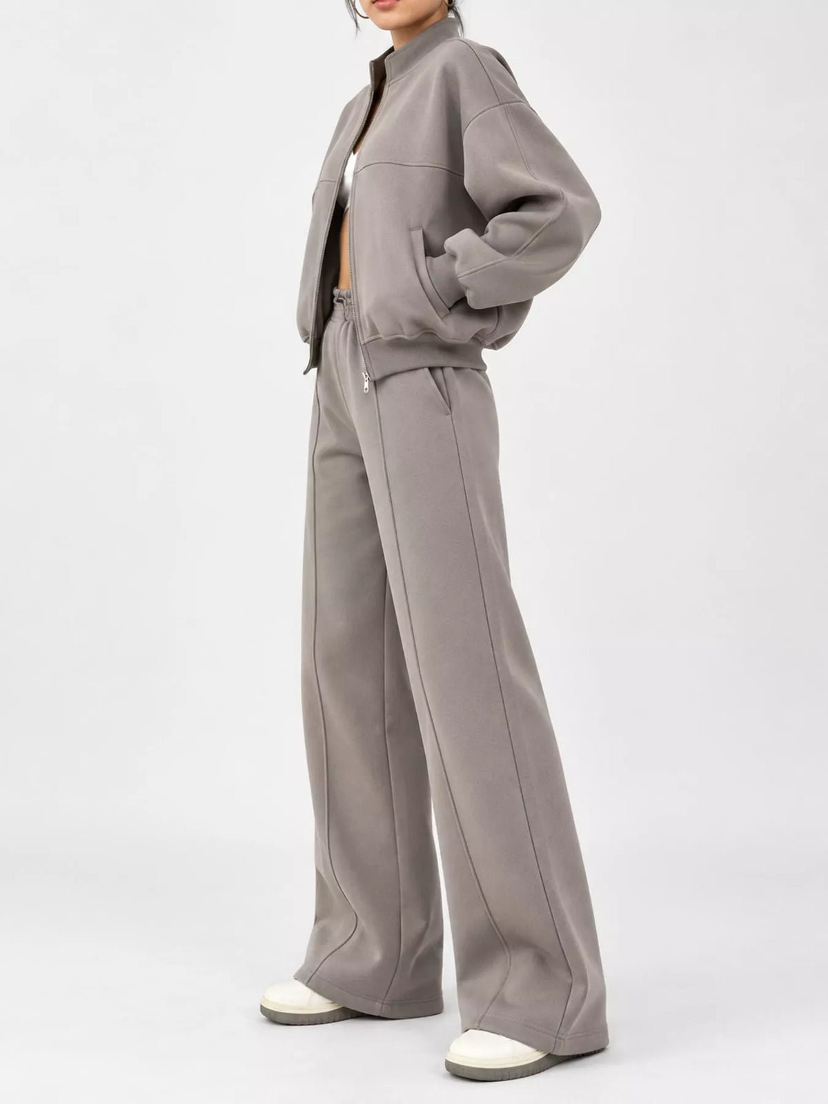 Casual Zip-Up Jacket and Wide-Leg Sweatpants Set