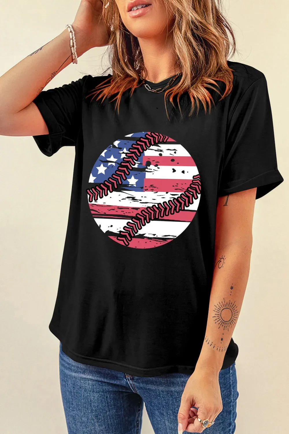 US Flag Graphic Round Neck T-Shirt