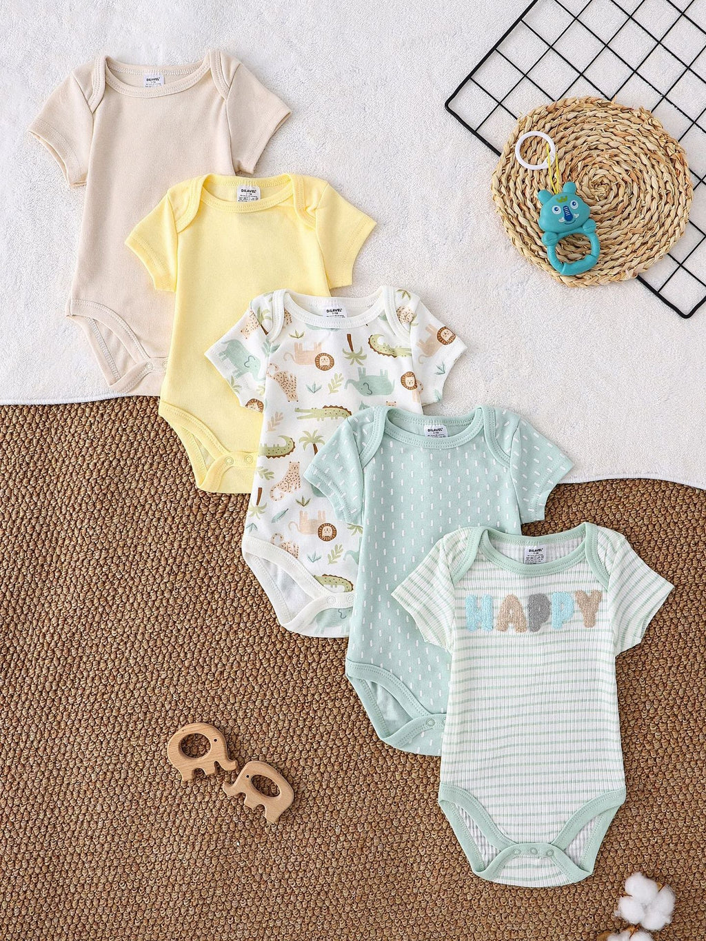 Cute Romper Short-Sleeve Baby Jumpsuit Five-Piece Set