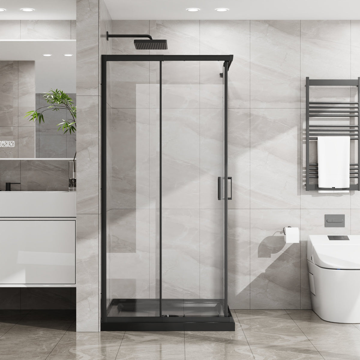 36" x 36" x 72" Corner Sliding Shower Door with Tempered Glass