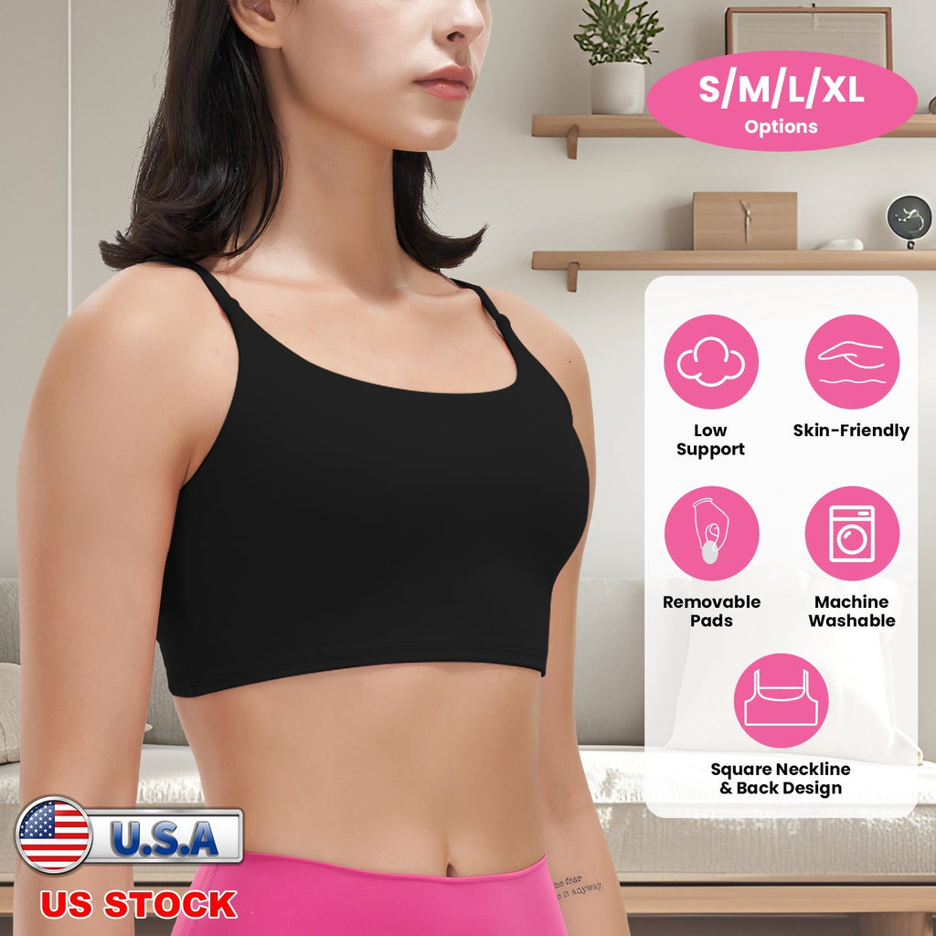 Women Sport Bras with Removable Pads, Low-Impact Square Neck