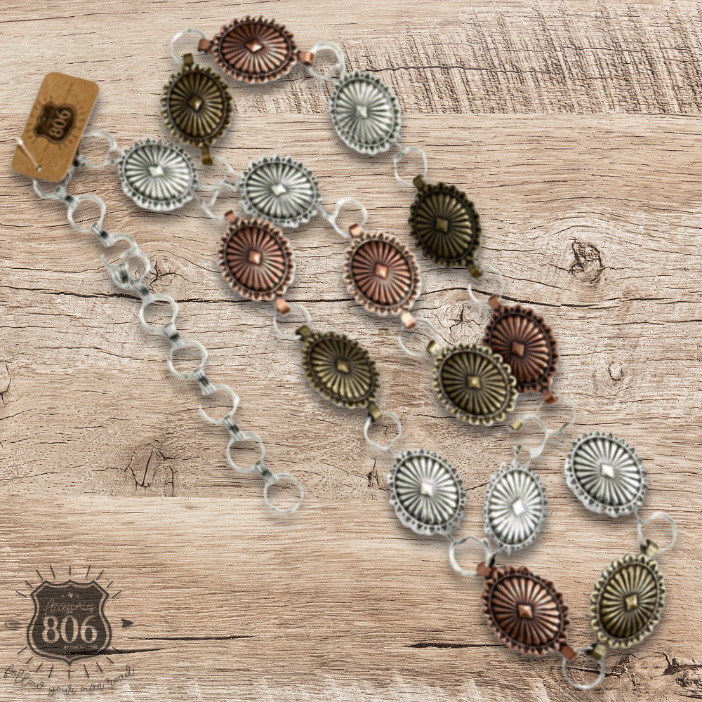 Western small oval three color concho belt