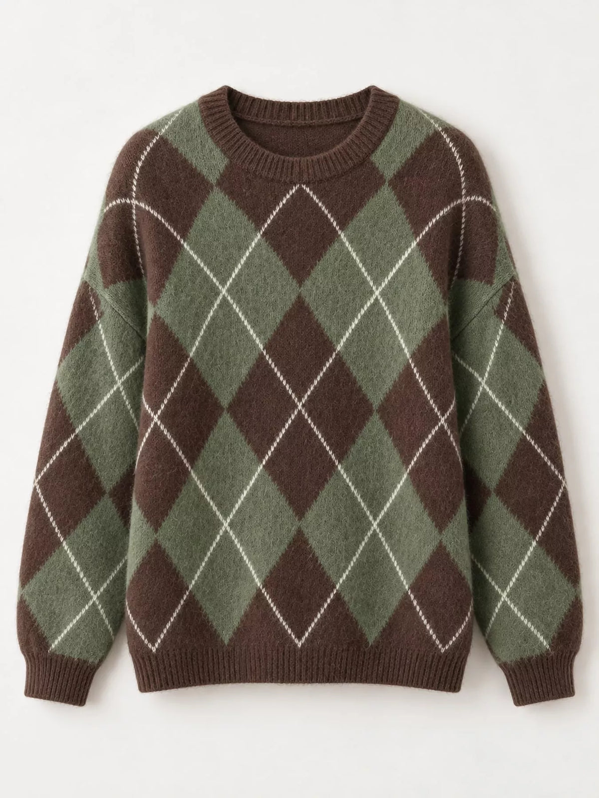 Argyle Pattern Fuzzy Knit Sweater