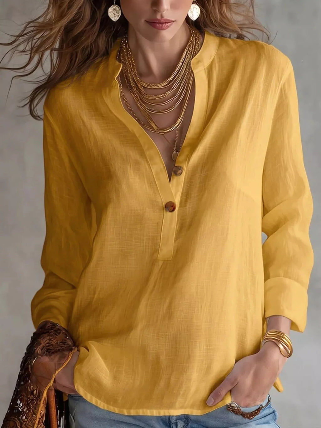 Button Detail Long Sleeve Blouse