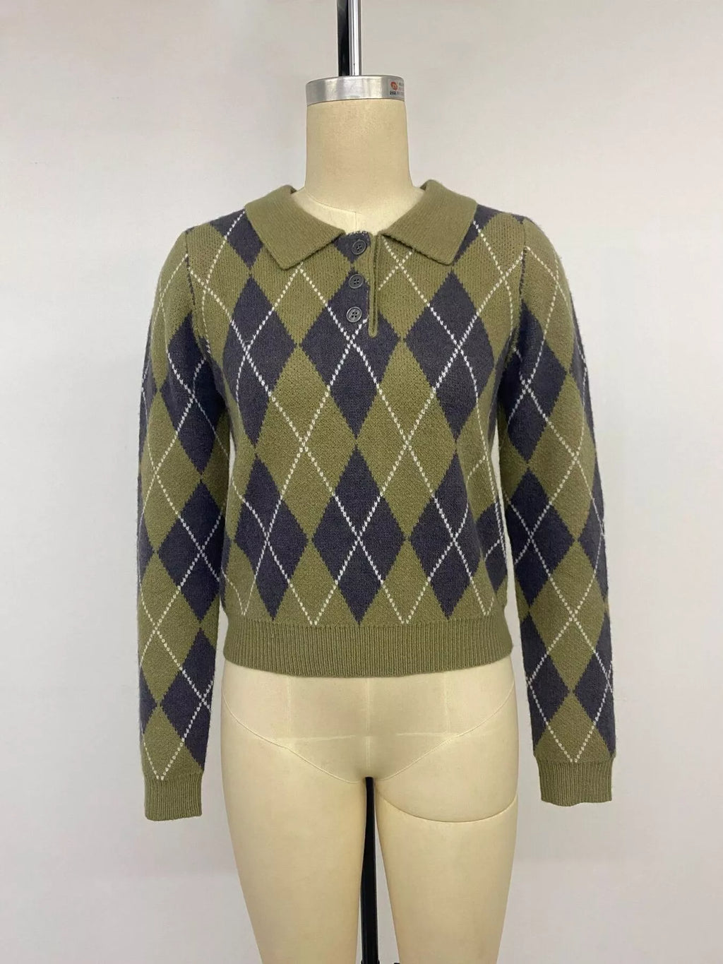 Argyle Pattern Collared Knit Sweater