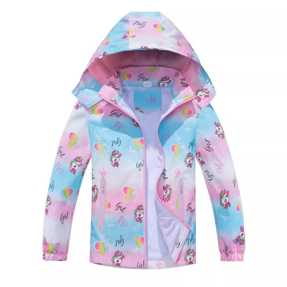 Springautumn New-arrival Dinosaur-print Gradient-color Zip-up Hoodie For Boys And Girls